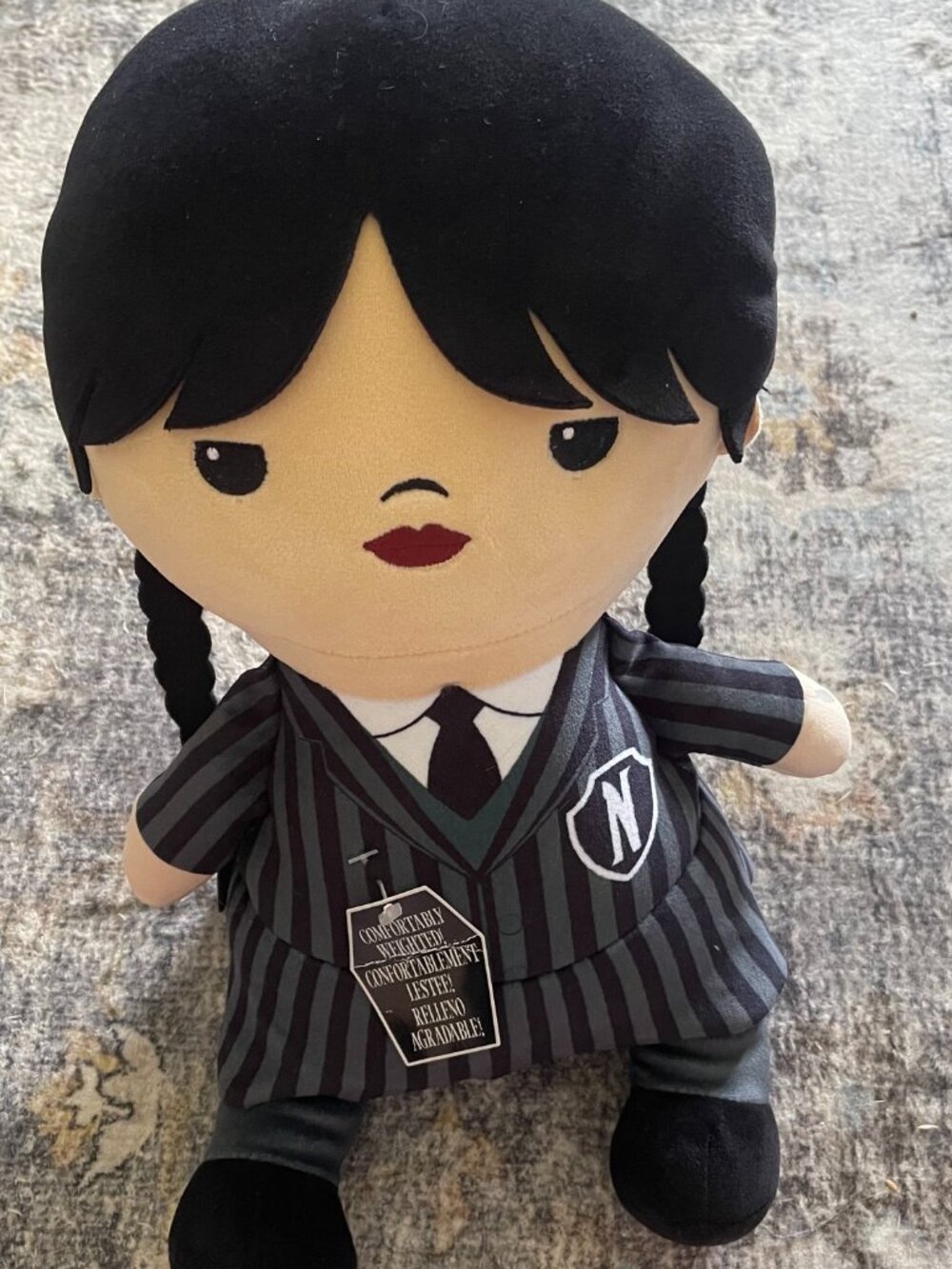 Wednesday Addams Plush Doll Just Play 2024 Weighted 12-Inch Soft Striped Uniform